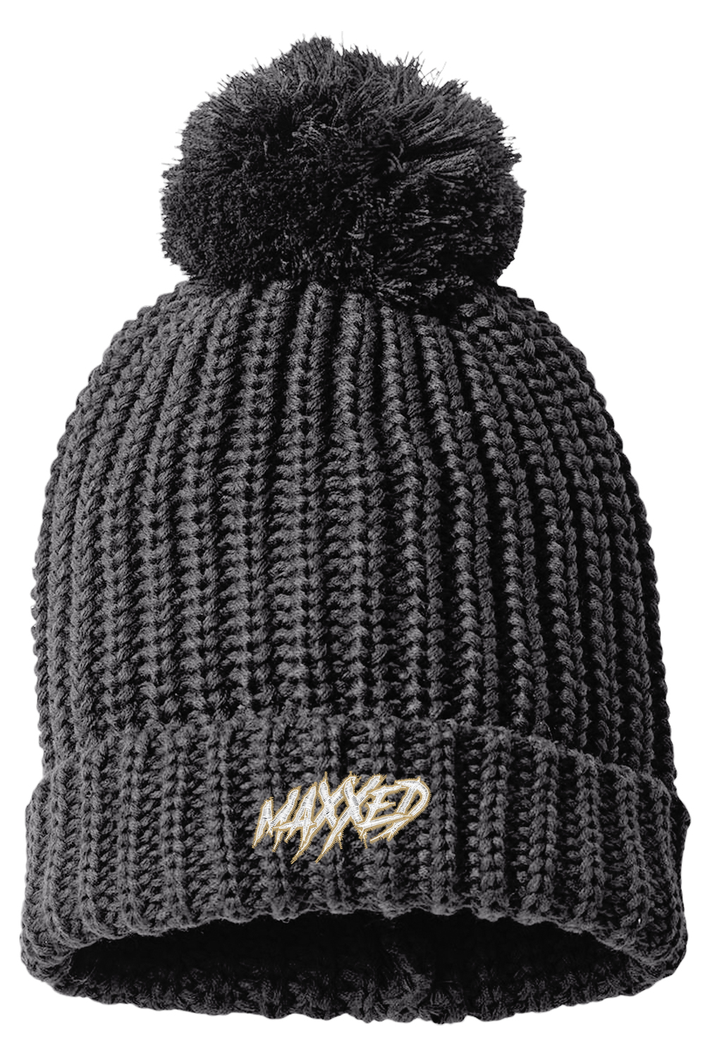 Maxxed Chunky Cable with Cuff & Pom Beanie