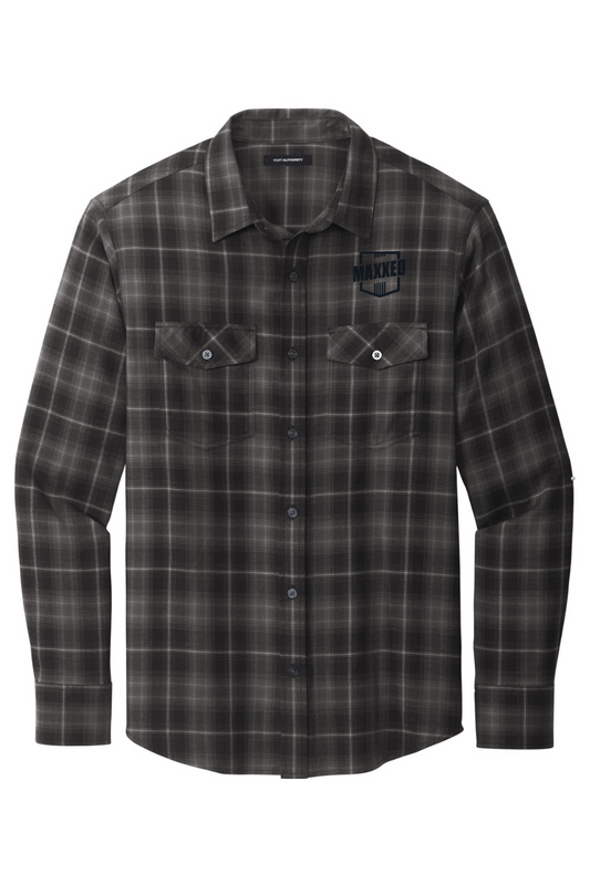 Maxxed Embroidered Long Sleeve Ombre Plaid Shirt