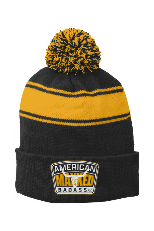 American Badass Stripe Pom Pom Beanie