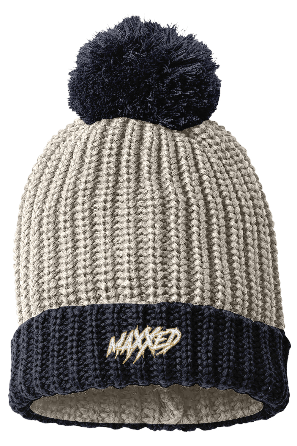 Maxxed Chunky Cable with Cuff & Pom Beanie