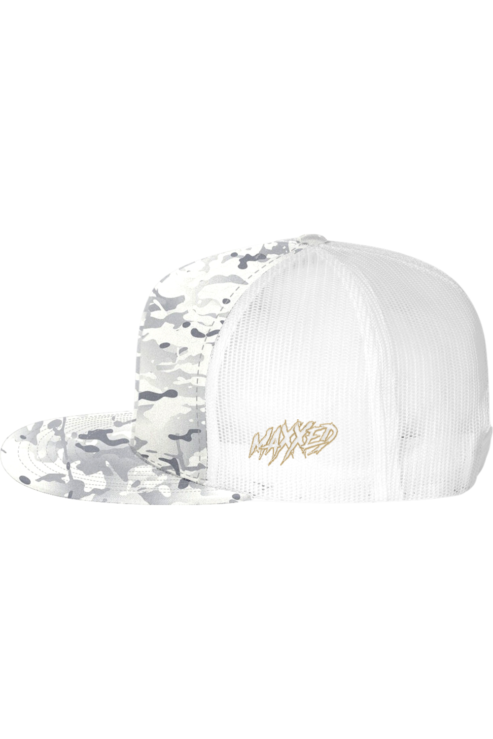 Maxxed Snow Camo Flat Bill Trucker Hat